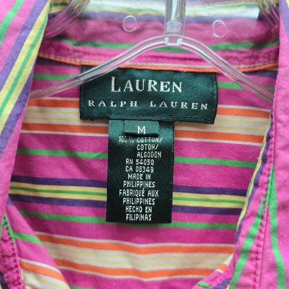 Vintage Lauren Ralph Lauren Striped Cotton Button Up Shirt Top Medium Multicolor - Picture 4 of 5